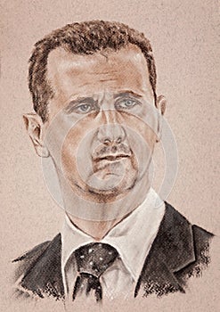 Bashar al Asad president of syrian arab republic. Hand drawn art