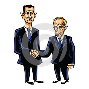 Bashar Al-Assad With Vladimir Putin Cartoon Vector Illustration