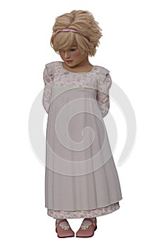 Bashful 3D Little Girl in Regency Style Dress Isolated