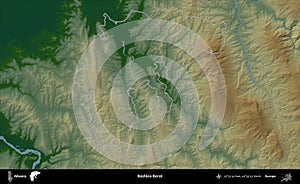 Bashkia Berat outlined, Albania. Physical