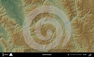 Bashkia Bulqize outlined, Albania. Physical