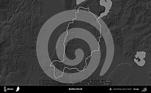 Bashkia Devoll outlined, Albania. Grayscale