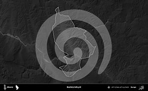 Bashkia Kelcyre highlighted, Albania. Grayscale