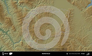 Bashkia Korce outlined, Albania. Physical