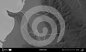 Bashkia Kruje outlined, Albania. Grayscale