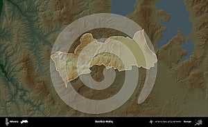 Bashkia Maliq highlighted, Albania. Physical