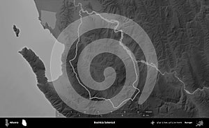Bashkia Selenice outlined, Albania. Grayscale
