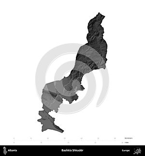 Bashkia Shkoder, Albania, isolated on white. Grayscale