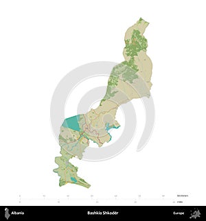 Bashkia Shkoder, Albania, isolated on white. Topographic Humanitarian