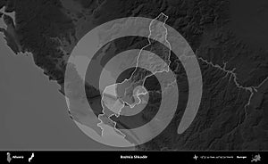 Bashkia Shkoder highlighted, Albania. Grayscale