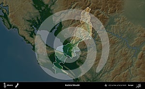 Bashkia Shkoder highlighted, Albania. Physical