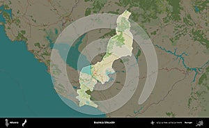 Bashkia Shkoder highlighted, Albania. Topographic Humanitarian