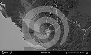 Bashkia Shkoder outlined, Albania. Grayscale