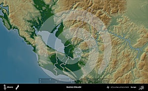 Bashkia Shkoder outlined, Albania. Physical