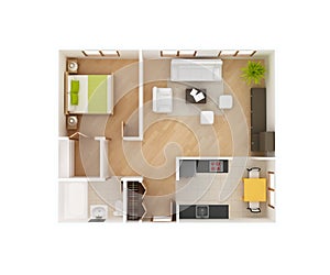 Basic 3D house floor plan top view