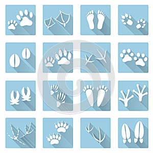 Basic animal footprints flat shadow icon set eps10