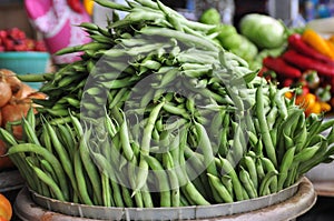 Basic asian ingredients snake green beans from the market