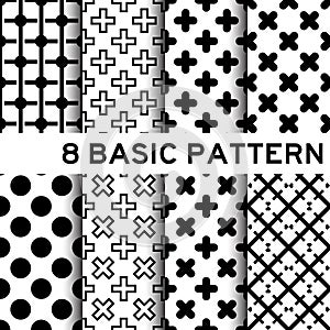 8 Basic black and white color geometric pattern