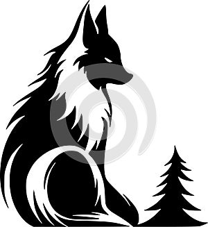 Fox - black and white vector illustration