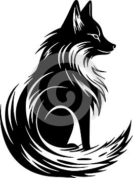 Fox - black and white vector illustration