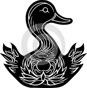 Duck - black and white vector illustration