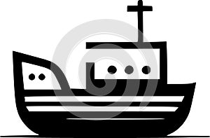 Boat - black and white vector illustration