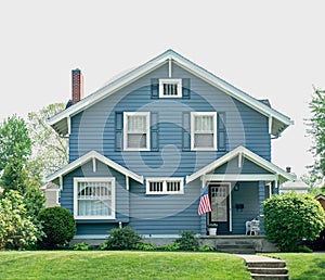 Basic Blue House with Small Porch