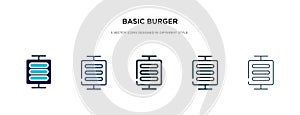 Basic burger icon in different style vector illustration. two colored and black basic burger vector icons designed in filled,