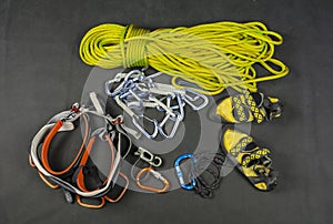 Sport climbing - basic equipment of the climber.