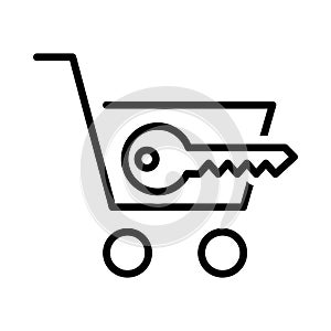 Key cart icon, vector line icon