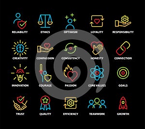 Set Of Core Values icons , vector	, line color vector illustration