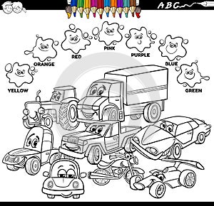 Basic colors color book with cars characters