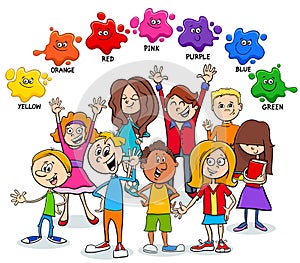 Basic colors educational page with kids