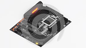 basic computer equipment parts, isometric of ic components and capacitor