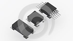 basic computer equipment parts, isometric ,ic components, capacitor ,3d rendering