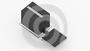 basic computer equipment parts, isometric ,ic components, capacitor ,3d rendering