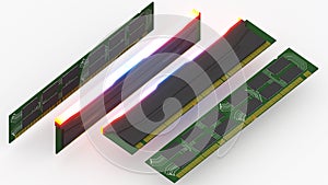 basic computer equipment parts, isometric ,ic components, capacitor ,3d rendering