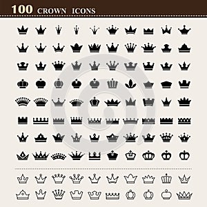 100 basic Crown icons set photo