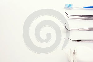 Basic dental tools on white background