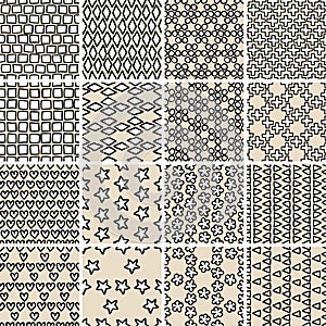 Basic Doodle Seamless Pattern Set No.10 in black and white