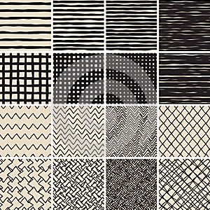 Basic Doodle Seamless Pattern Set No.2 in black and white