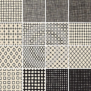 Basic Doodle Seamless Pattern Set No.7 in black and white