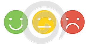 Basic emoticons set. Three facial expression of feedback scale - from positive to negative. Simple vector icons