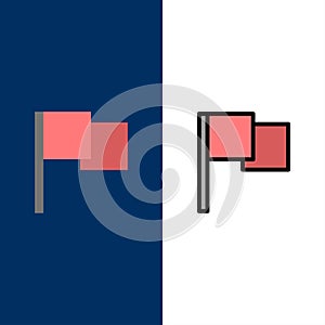 Basic, Flag, Ui  Icons. Flat and Line Filled Icon Set Vector Blue Background