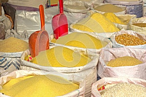 Basic foodstuff on a market in Morocco