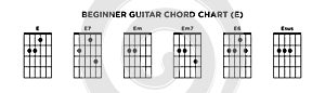 Basic Guitar Chord Chart Icon Vector Template. E key guitar chord