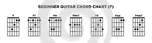 Basic Guitar Chord Chart Icon Vector Template. F key guitar chord