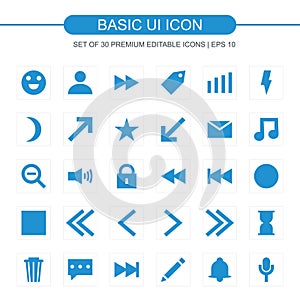 Basic icons set vector blue