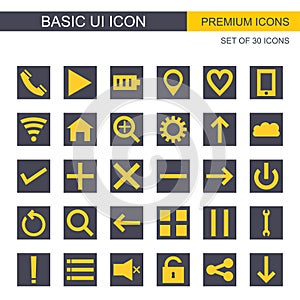 Basic icons set vector greay and yellow