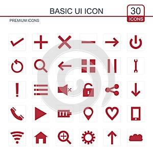 Basic icons set vector red